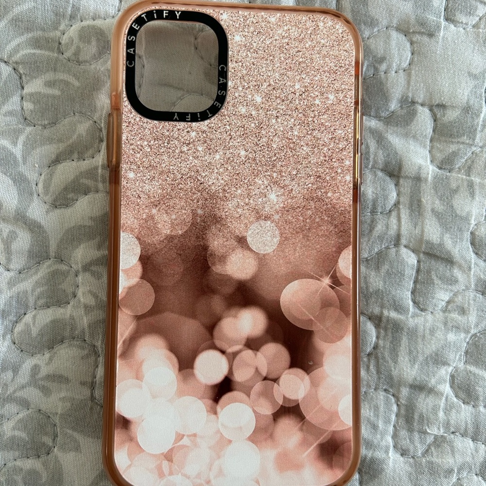 iPhone 11 Casetify case rose gold glitter bokah